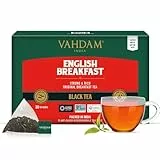 VAHDAM, English Breakfast Schwarzer Tee (30 Teebeutel) | Starker & Kräftiger Englischer Tee | Hoher Koffeingehalt, Glutenfrei | Abgefüllt in Indien | Pyramidenteebeutel