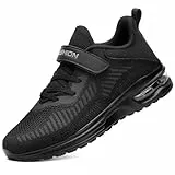 ASHION Jungen Mädchen Sneaker Walkingschuhe Weich Flexibel Stabil Fitnessschuhe Hallenschuhe für Kinder,Reinschwarz,36 EU