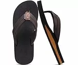 KuaiLu Flip Flops Herren Flach Weich Leder Bade Sandalen Comfy Breite Füße Badelatschen Yoga Schaum Sommer Strand Zehentrenner,Dunkelbraun,48 EU