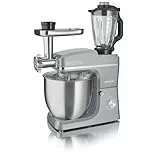 HEINRICHS 3 in 1 Universal Küchenmaschine, Küchengerät 1500W, 6 Geschwindigkeitsstufen, Multifunktionale Knetmaschine mit Fleischwolf, 1.5L Mixerbehälter, XXXL 10L Edelstahlschüssel (Silber)