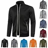 UHouse Sweatjacke Herren ohne Kapuze Freizeit Jacke Oversize Übergangsjacke Sport Jacken Leichte Dünne Sportjacke Outdoor Trainingsjacke Herbst Bomberjacke Schwarz 4XL