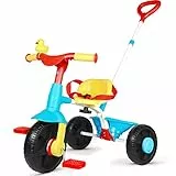 KRIDDO 2 in 1 Dreirad ab 18 Monate bis 3 Jahr, Kinder Dreirad mit verbesserten Eva-Rädern, Dreirad für Kinder als Geschenk, Dreiräder 2-3 Jahren mit Schiebestange und Enten-Klingel, Klassisch
