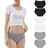 YouShow Unterhosen Damen Midi Taille Slip Baumwolle Unterwäsche Bequeme Mehrpack Schwarz Weiß Grau S Sportunterhosen für Damen