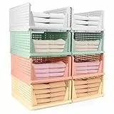 Diealles Shine Stapelbare Schubladenboxen, 8 Stück Kleiderschrank Organizer Ausziehbar, Plastik Schubladeneinsatz Kleiderschrank, Faltbare Schrank Schubladen Für Kleidung Schrank Speisekammer(Farbe)