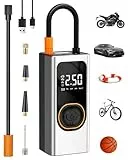 Tragbarer Elektrische Luftpumpe 6000mAh, 150PSI Akku Kompressor, Mini Reifenpumpe mit Digital Manometer, LED Licht, USB Powerbank für Auto, Motorrad, Fahrrad, Ball