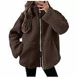 Fulidngzg Teddyjacke Damen Winter Teddyfleece Jacke Doppelschieber Reißverschluss Winterjacke Thermal Teddy Wintermantel Einfarbig Revers Fleecejacke Flauschig Plüschjacke Outdoor Fleecemantel