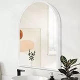 HLFMVWE Wandspiegel mit Bogen, 50,8 x 40,6 cm, groß, weiß, Badezimmerspiegel, Metallrahmen, Spiegel für Wand, Dekoration, Schminktisch, Schlafzimmer, Eingangsbereich, Wohnzimmer, Heimdekoration