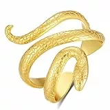 INFUSEU Damen Schlangenring, Mystischer Schlangen Schmuck 925 Silber 18K Gold Verstellbar Modell 7–8 Ring Vintage Daumenring Geschenk für Männer Frauen