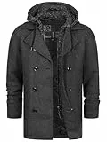Indicode Herren Cliff Kurzmantel mit Stehkragen | Wollmantel Herrenmantel Mantel Black mix, XL