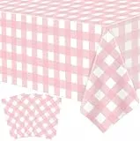 4 Stück Einweg Rosa Tischtuch Gittergitter Tischdecke Rosa Weiß Ostern Themed Tabelle Tischabdeckung Wasserdicht Karierte Tischtuch für Picknick Mädchen Geburtstags Dekorationen 130 x 220 cm