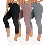 TNNZEET 3er Pack Capri Leggings Damen 3/4 für Sport, 7/8 Leggins High Waist Hose Sporthose für Gym Yoga(Hellgrau/Hautfarbe/Schwarz,S-M)