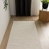 Interiyou handgewebter Baumwollteppich Riga - 80x250 cm Creme - Handwebteppich für Wohnzimmer, Schlafzimmer - 100% Handarbeit Naturfaser Teppich Flachgewebe