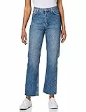 NA-KD Damen Straight High Waist Raw Hem Jeans, Mittelblau, 42