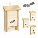 Relaxdays Fledermauskasten, 4er Set, Unterschlupf für Fledermäuse, unbehandeltes Holz, HBT: 25 x 18 x 6 cm, Natur
