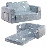 BEJOY BEJOYKindersofa, extra breite 2-in-1-Kleinkind-Sherpa-Couch zum Ausklappen, umwandelbar in EIN Krabbelbett oder eine Liege für Mädchen und Jungen, leuchtender Stern
