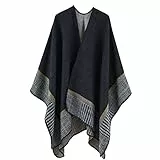 colornival Poncho Damen Winter Warm Elegant Decke Cape Strick Mantel Schal Frauen Geschenk für Geburtstag Weihnachten(Schwarz)