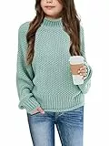 Wenrine Mädchen Pullover Winter Rollkragen Strickpullover Langarm Gestrickt Casual 5-14 Jahre(Grün,13-14 Jahre)