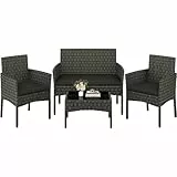 Yaheetech 4-er Gartenmöbel Set Balkonmöbel Set aus Polyrattan Terassenmöbel Außen mit 2er Sofa, 2 Stühle, Tisch & Sitzkissen für Terrasse/Balkon/Garten, Grau