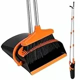 Mkitnvy Besen und Kehrschaufel Set, Aufrechter Besen mit ausziehbarem Stiel, Kehrschaufel mit 115 cm langem Stiel, orange, modern, Hartboden, Edelstahl, PET-Borsten