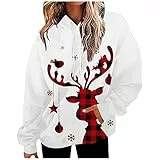 Weihnachtspullover Damen LUNULE Ugly Lustige Christmas Hoodie Herren Damen Weihnachten Schneemann/Rentier Druck Kapuzenpullover Weihnachts Sweatshirt mit Kapuze Lässige Rundhals Pullover Tops Oberteil