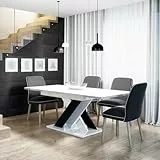 PROROOM FURNITURE - Onyx - Esstisch Ausziehbar auf 180 cm - 140x80x75 cm - Modern - Dinner Table - Esszimmertisch - Tisch für Esszimmer, Wohnzimmer - Ausziehtisch - Weiß & Schwarz Glanz