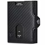 VON HEESEN Slim Wallet mit Münzfach & RFID Schutz - Geldbörse Herren & Damen - Kartenetui Kreditkartenetui - Mini Portmonee Geldbeutel Portemonnaie klein Carbon-Schwarz