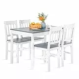 FURNITABLE Esstisch mit 4 Stühlen, Essgruppe Kiefer Holz für Esszimmer, Küche, Wohnzimmer, Grau und Weiß, AAAA01
