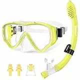 UPhitnis Schnorchelset Kinder - Taucherbrille Anti-Fog und Trocken Schnorchel - Anti-Leck Tauchmaske Dry Schnorchel - Schnorcheln Set für Jungen Mädchen - Rosa, Blau, Schwarz, Gelb