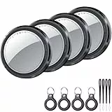 Air Tracker Tag Schlüsselfinder 4er Pack, Koffer Tracker Kompatibel mit Apple Wo ist? APP (Nur iOS), Bluetooth Key Finder für Gepäck/Taschen/Brieftasche, Smart KeyFinder, Austauschbarer Akku, Schwarz