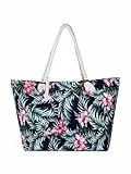 DonDon Strandtasche XXL mit Reißverschluss - Umhängetasche Damen, Shopper Tasche Damen im Beach Look mit Schulterriemen - Urlaub Must Haves Beach bag - Sunshine Flower Navy