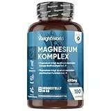 Magnesium Komplex - 490mg pro Portion - 3 Monate Vorrat - Mit Magnesium Bisglycinat, Citrat, Malat, Taurat & Leucin - Alternative zu Tabletten oder Pulver - 180 vegane Kapseln - WeightWorld