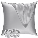 Vielit Satin Kissenbezug 80x80 2er Set & 2 Haargummis, Satin Kopfkissenbezug 80x80 Grau, Weich wie Seidenkissenbezug 80x80,Bessere Pflege als Silk Pillosecase,Kissenbezug für Haar und Haut