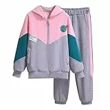 linboo Kinder Jogginganzug Mädchen Sportkleidung Set Sweatjacke und Jogginghose Sportanzug Trainingsanzug Activewear, Grau, 146-152(Herstellergröße: 160)