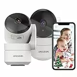 AMOROM WLAN Überwachungskamera Innen 360° Kamera Überwachung mit KI-Bewegungserkennung, Benutzerdefinierte Szenariowarnungen, Zwei-Wege-Audio, Funktioniert mit Alexa, 2,4GHz, 2 Stück