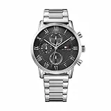 Tommy Hilfiger Herren 44mm Analoge Multifunktions-Quarzuhr - Graues Sunray-Zifferblatt, Silbernes Edelstahlarmband, 3 Hilfszifferblätter, 3ATM Wasserdichtigkeit - 1791397