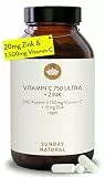 SUNDAY NATURAL® Vitamin C Zink – 1500 mg Vitamin C und Zink 20 mg pro Tagesdosis – exklusiver PureWay® Komplex aus den USA – schnelle Absorption, mit Bioflavonoiden – vegan – 240 Kapseln