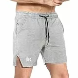BROKIG Gym Sporthose Herren Kurz mit Versteckte Reißverschlusstasche, Fitness Shorts für Männer (Hellgrau,L)