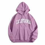 ORANDESIGNE Unisex Pulli Sweatshirts Hoodie Sport Langarm Kapuzenpullover Mode Bequem Casual Pulli Mit Kordel Und Taschen B Violett S