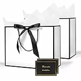 AMFUN Geschenktüten, 2 Stück Papiertüten mit Schleifenbändern + 2 Grußkarten + 4 Seidenpapier, Kreuzbodenbeutel, Geschenktaschen Groß mit Henkel für Geburtstag Hochzeit Feier Party