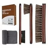 Euvia 4-teiliges Premium Schuhpflege Set aus 100% Pferdehaar Mit Poliertampons, Bürsten&Mikrofasertuch Für Leder Wildleder Schuhe Stiefel Taschen&Auto