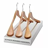 LANSHINE Natürliche hölzerne Anzugbügel, 10 Pack Holz Kleiderbügel, Jacke Oberbekleidung Hemd, glänzende Oberfläche mit extra breiter Schulter, 360 Grad Drehhaken Anti-Rutsch-Stange mit Gummi