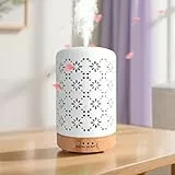 SKUTZTEK Keramik Aroma Diffuser, Aroma Diffuser für Ätherische Öle, Ultraschall Luftbefeuchter, Lochmuster 7 Farbe LED mit 4 Timer Einstellung, Wasserlos-Ausschaltfunktion, für Schlafzimmer (250ML)