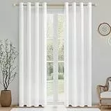 CUTEWIND Vorhänge Weiss mit Ösen Leinenoptik für Wohnzimmer Schlafzimmer, Vorhang Weiß Halbtransparent Leinen Gardinenschals 2er Set, 240 cm Lang, 140 cm Breit, Curtains Bedroom