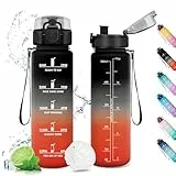 KollyKolla Trinkflasche 500ml, Wasserflasche Auslaufsicher, Trinkflasche Fahrrad mit Zeitmarkierung und Filter, Kohlensäure Geeignet, für Kinder, Outdoor, Camping, Büro, Sport, Fitness