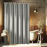 EurCross Leinen Texturiert Grau Duschvorhang 180x200 cm für Badezimmer, Schwerer Wasserdicht Stoff Duschvorhänge, Luxus Anti-Schimmel Waschbar Textil Bad Vorhang mit 12 Ringen