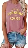 VEUNCOS Tanktop Damen Locker Rundhals Sonnenschein Muster Ärmellose Oberteil Rundhals Tshirt Sommer Elegant Top Rosa Sonnenschein XXL