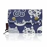 WisePoint Damen Geldbörse, Canvas Klein Geldbörse für Frauen mit Schlüsselanhänger, Dreifach Box für Kreditkarte, Münze (Katze)
