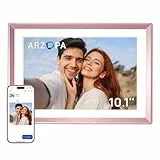 ARZOPA Metall Digitaler Bilderrahmen 10,1' Kostenloser Cloud Speicher WLAN Bilderrahmen Digital HD Touchscreen sofort Teilen Fotos Videos als personalisiertes Geschenk elegant Design-D10 Rose Gold