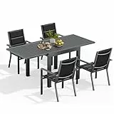 Devoko Gartenmöbel Set 4 Personen,4+1 Aluminium Tisch und Stühle Set Balkonmöbel, 4 Stapelbare Gartenstühle und 1 80/160 cm Dehnbarer Gartentisch,Terassen möbelsets außen Lounge, Dunkelgrau