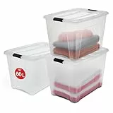 Iris Ohyama Aufbewahrungsboxen mit Deckel, 60L, 3er-Set, Transparent, Sicherer Verschluss, Stapelbar, Griffe, für Schlafzimmer, Schrank, Organisation, BPA-freies Plastik, Ordnungsboxen, NTB-60